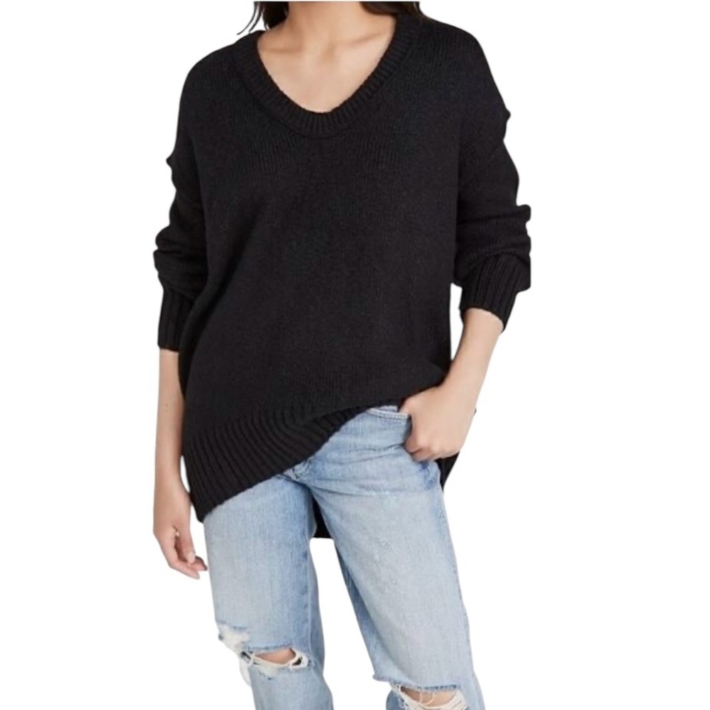 Free People Brookside Scoop Neck Oversized Sweater Black Size XS
